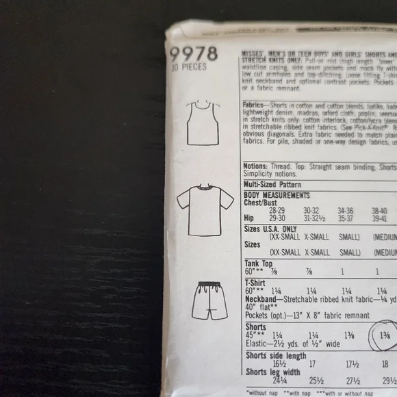 Simplicity 9978 Shorts Tops Sewing Patterns Size MD-XL - Picture 3 of 5